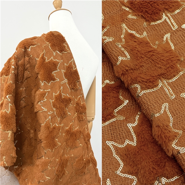 sequins maple leaf velvet fabric