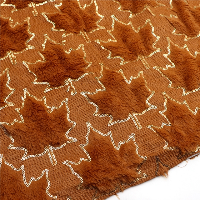 sequins maple leaf velvet fabric