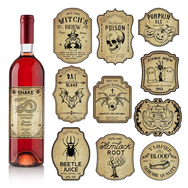 Halloween retro adhesive stickers red wine bottle stickers