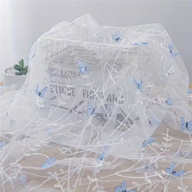 mesh embroidery branch 3d butterfly mesh fabric