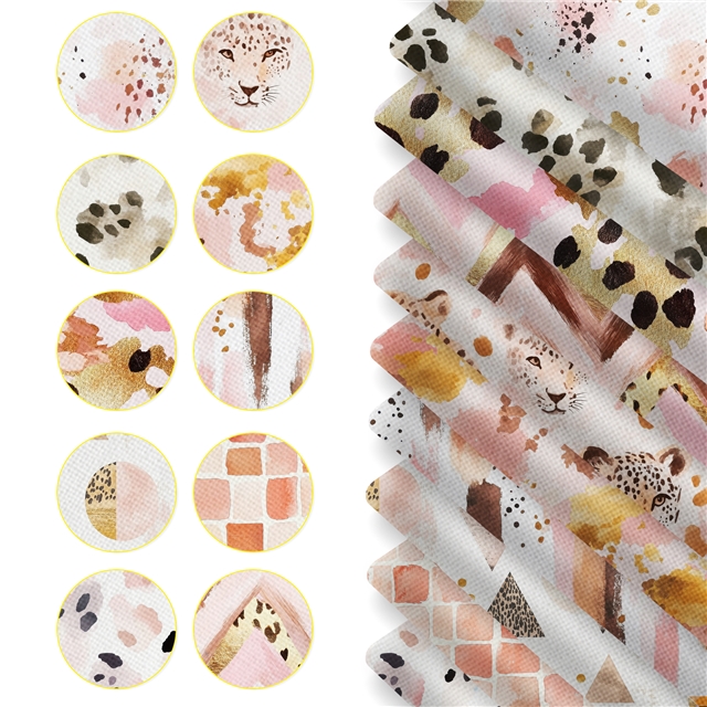 polyester cotton geometric leopard series polyester cotton fabric set (10 pcs/set) polyester cotton fabric,50*45cm(19.7*17.7
