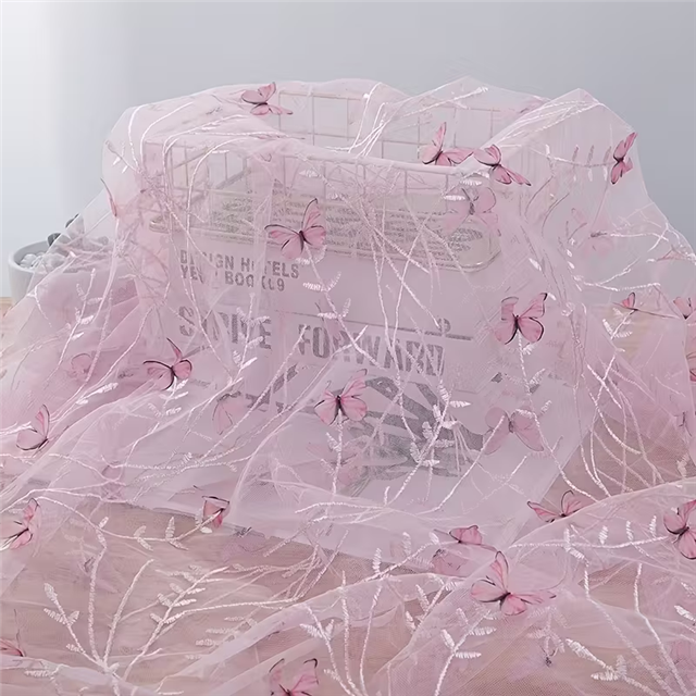 mesh embroidery branch 3d butterfly mesh fabric