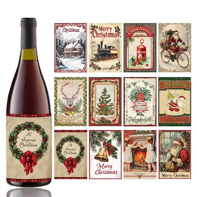 Christmas retro adhesive stickers red wine bottle stickers