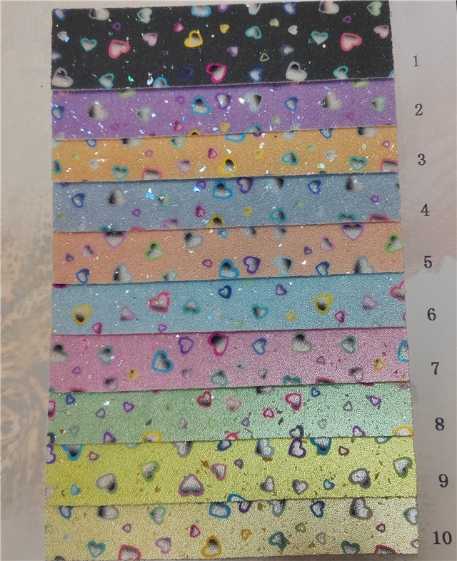 synthetic leather beads printed heart sequins faux leather