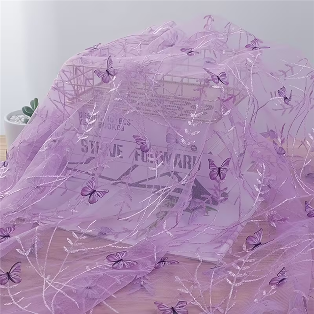 mesh embroidery branch 3d butterfly mesh fabric