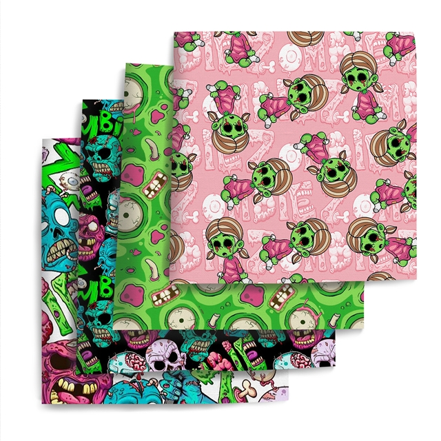 polyester cotton horror zombies series polyester cotton fabric set (4 pcs/set) polyester cotton fabric,50*45cm(19.7*17.7