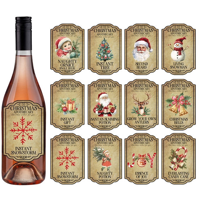 Christmas retro adhesive stickers red wine bottle stickers