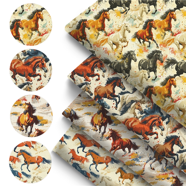 polyester cotton horse series polyester cotton fabric set (4 pcs/set)