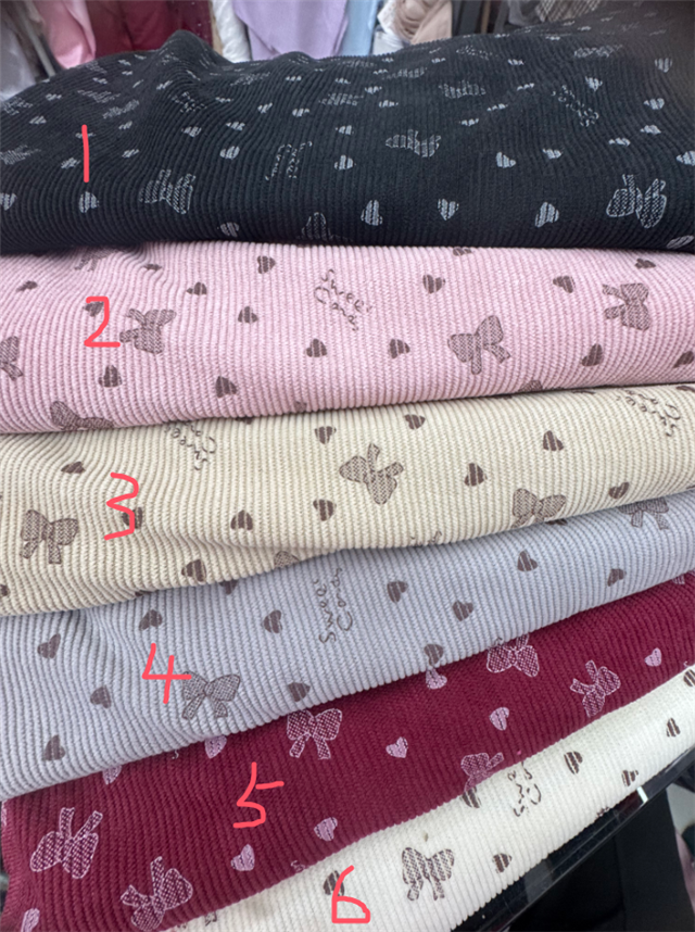 heart bow printed corduroy fabric