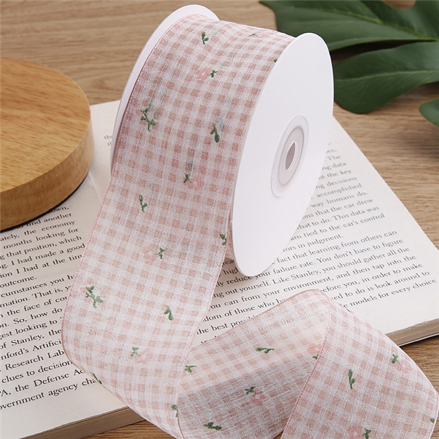 small grid chiffon printed ribbon