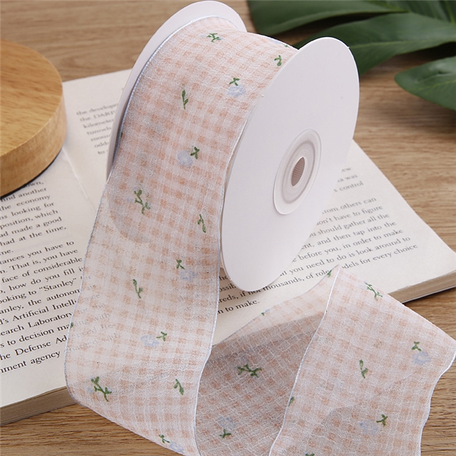 small grid chiffon printed ribbon