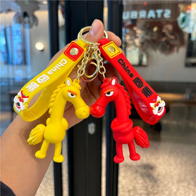 pvc horse year mascot 3d silica keychain