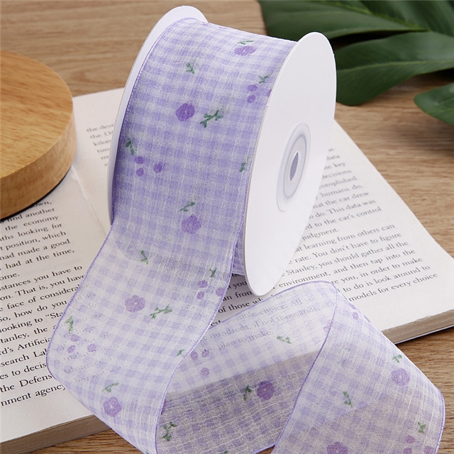 small grid chiffon printed ribbon