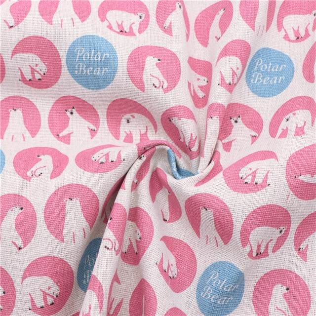 big white bear cotton-linen fabric
