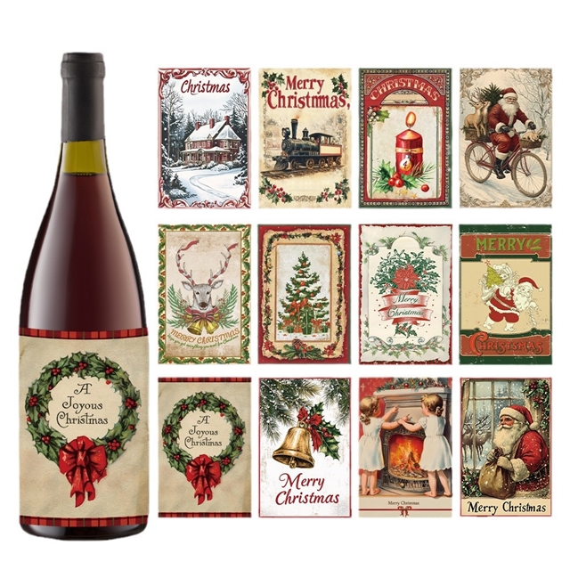 Christmas retro adhesive stickers red wine bottle stickers