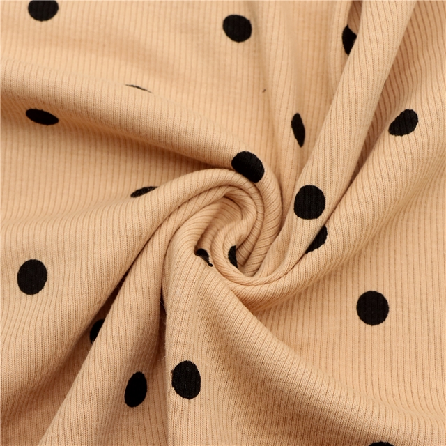 96% cotton + 4% spandex heart dot colored cotton Ribbed knitted fabric fabric black dots khaki bottom,50*135cm(19.7*53.1