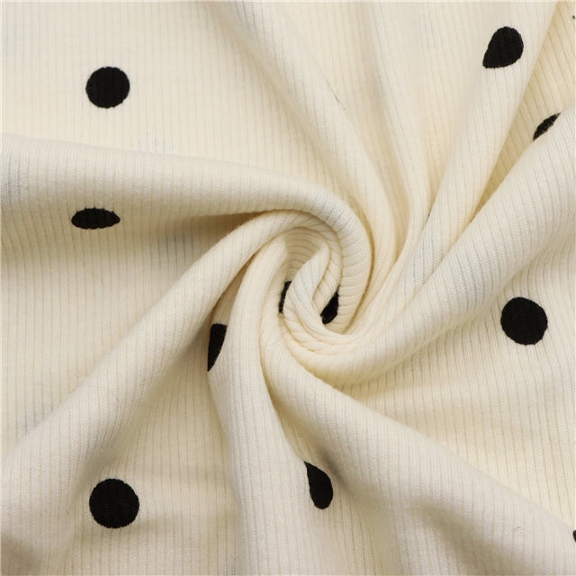 96% cotton + 4% spandex heart dot colored cotton Ribbed knitted fabric fabric black dots light apricot bottom,50*135cm(19.7*53.1