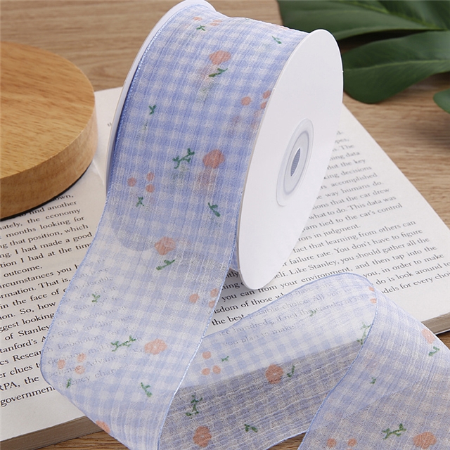 small grid chiffon printed ribbon