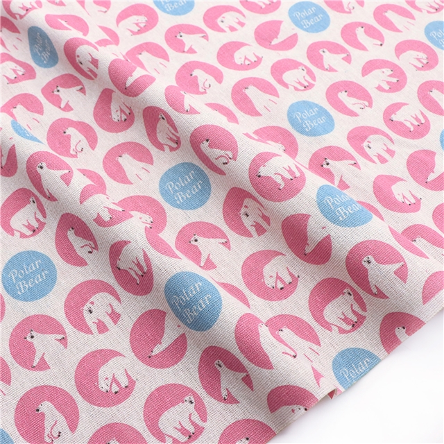 big white bear cotton-linen fabric