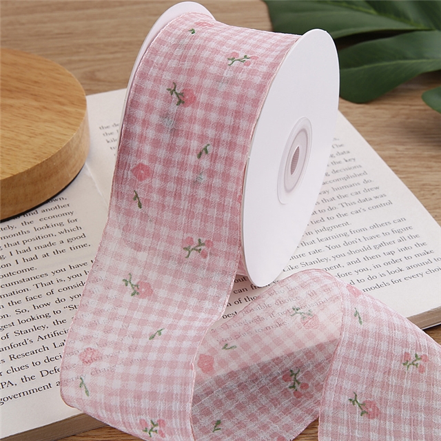 small grid chiffon printed ribbon
