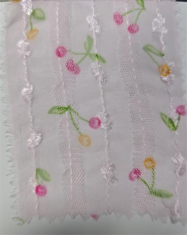 100% polyester Small Fresh Cherry Embroidered Mesh Fabric