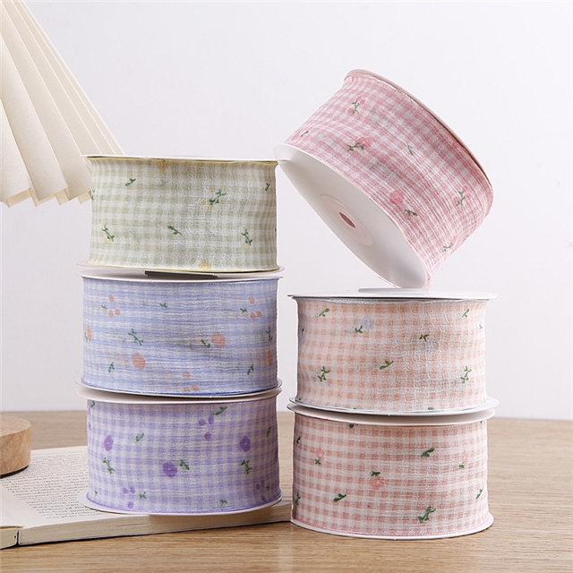 small grid chiffon printed ribbon