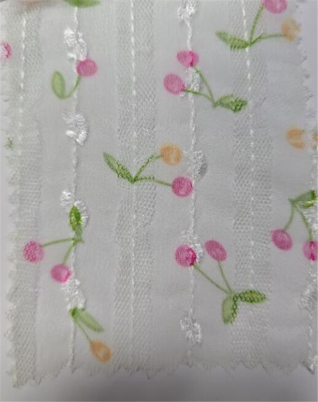 100% polyester Small Fresh Cherry Embroidered Mesh Fabric