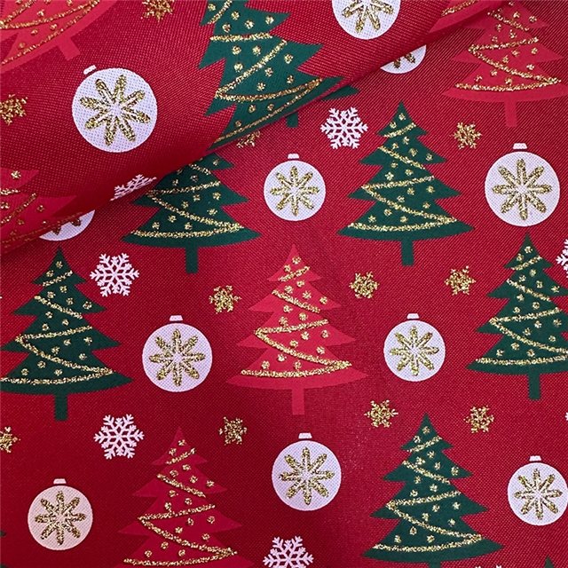 christmas tree glitter ink printed fine linen fabric