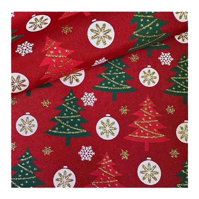 christmas tree glitter ink printed fine linen fabric