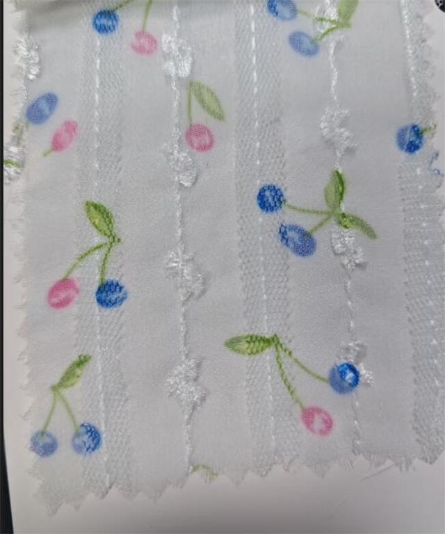 100% polyester Small Fresh Cherry Embroidered Mesh Fabric