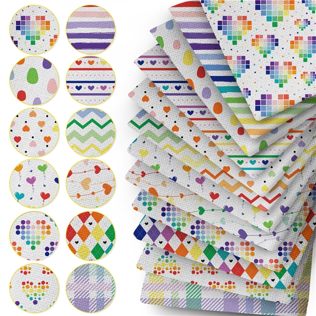 polyester cotton colorful geometric heart series polyester cotton fabric set (12 pcs/set)