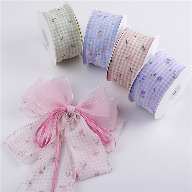 small grid chiffon printed ribbon