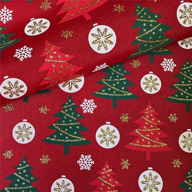 christmas tree glitter ink printed fine linen fabric