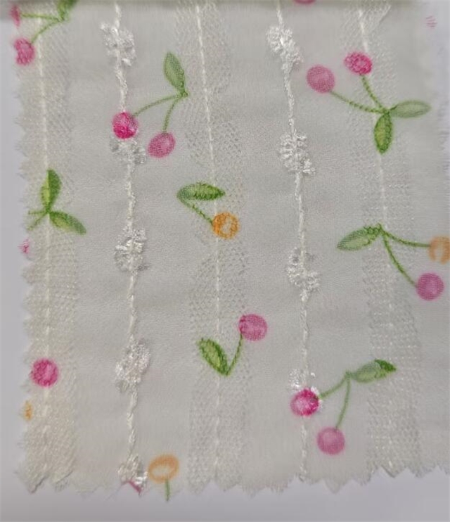 100% polyester Small Fresh Cherry Embroidered Mesh Fabric