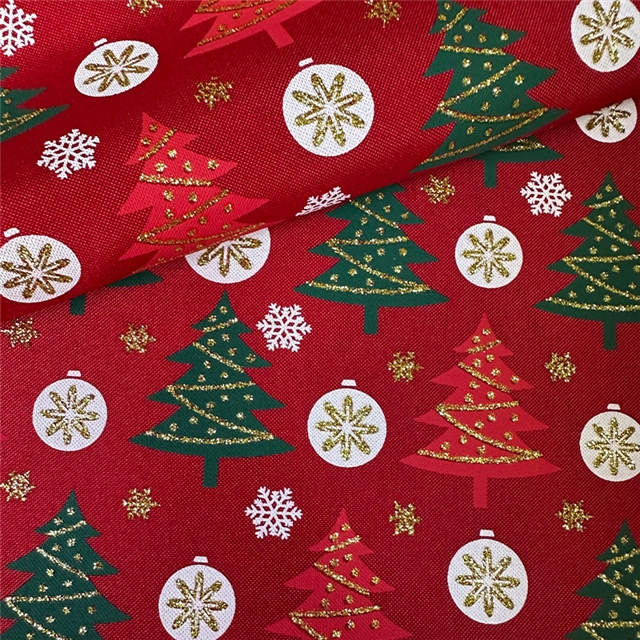 christmas tree glitter ink printed fine linen fabric