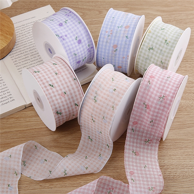 small grid chiffon printed ribbon