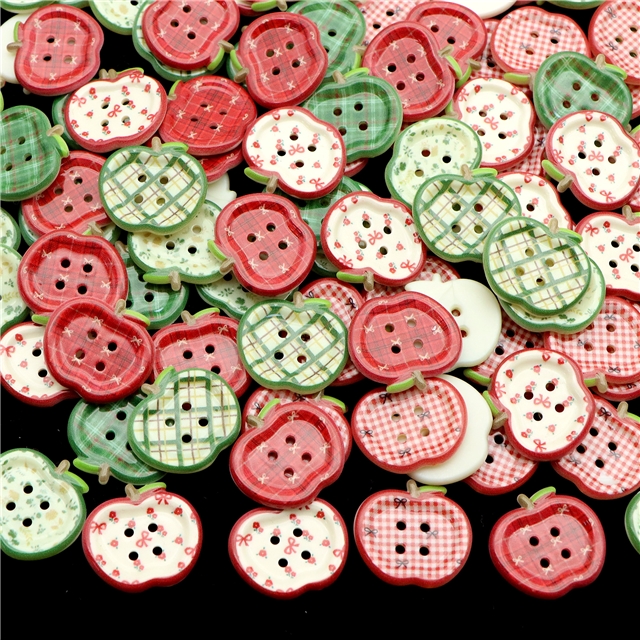 plastic/resin printed red green apple button mixed color
