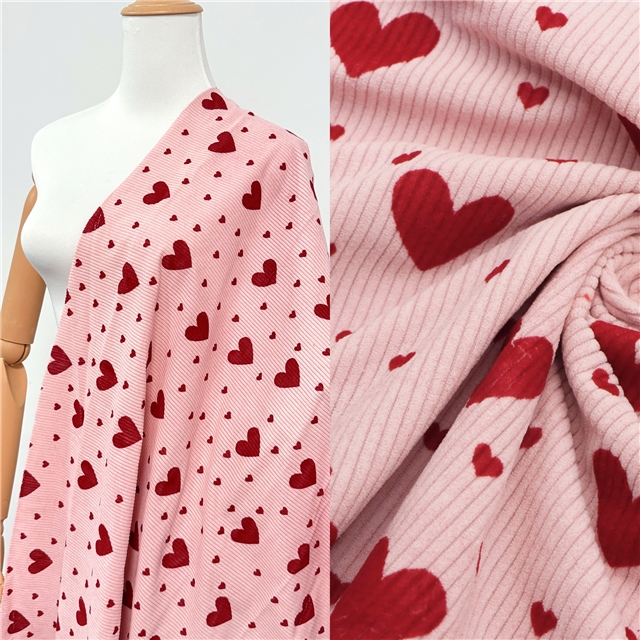 16w velvet heart printed polyester corduroy fabric
