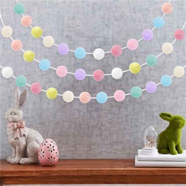 easter themed party decoration macaron wool ball decal pendant set (rope length 2.5 meters+12 wool balls,random color)