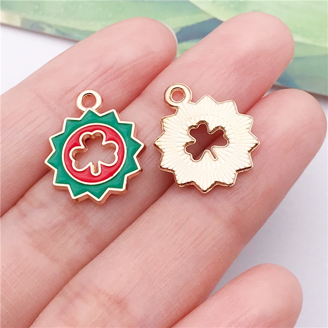 zinc alloy st patricks shamrock drop oil alloy pendant