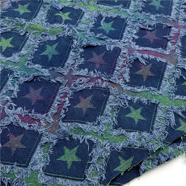 colorful diamond grid fringe star jacquard denim fabric