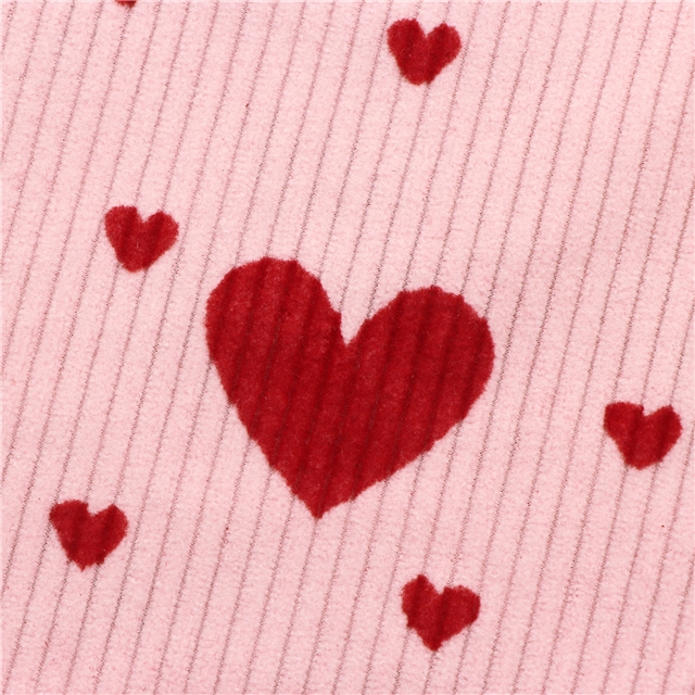 16w velvet heart printed polyester corduroy fabric