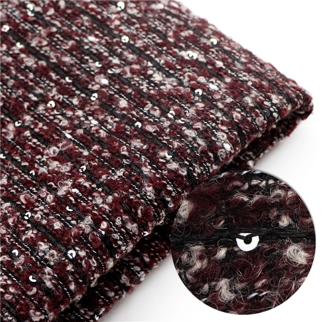 76% T12% W12% Acrylic round sequin woolen woven small fragrant fabric