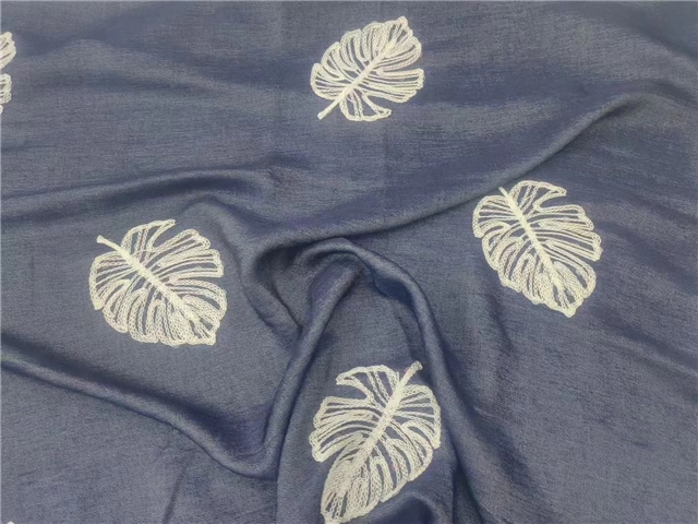 imitation tencel denim embroidered leaf fabric