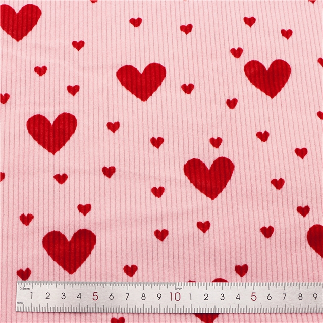 16w velvet heart printed polyester corduroy fabric