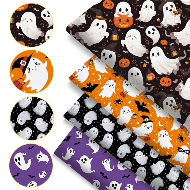 polyester cotton halloween ghost series polyester cotton fabric set (4 pcs/set) polyester cotton fabric,50*45cm(19.7*17.7