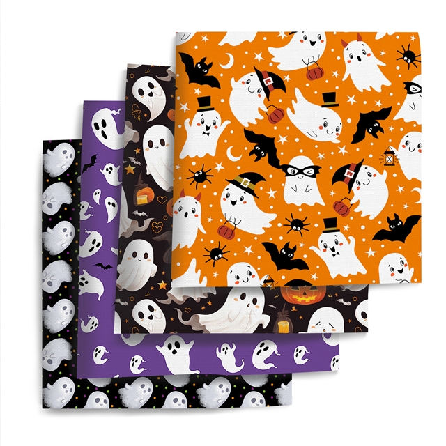 polyester cotton halloween ghost series polyester cotton fabric set (4 pcs/set) polyester cotton fabric,50*45cm(19.7*17.7