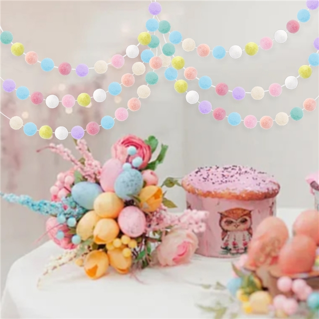 easter themed party decoration macaron wool ball decal pendant set (rope length 2.5 meters+12 wool balls,random color)