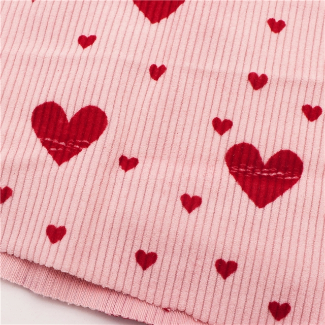 16w velvet heart printed polyester corduroy fabric