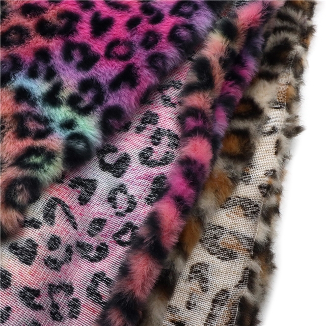 polyester fiber Rabbit fur leopard print velvet fabric